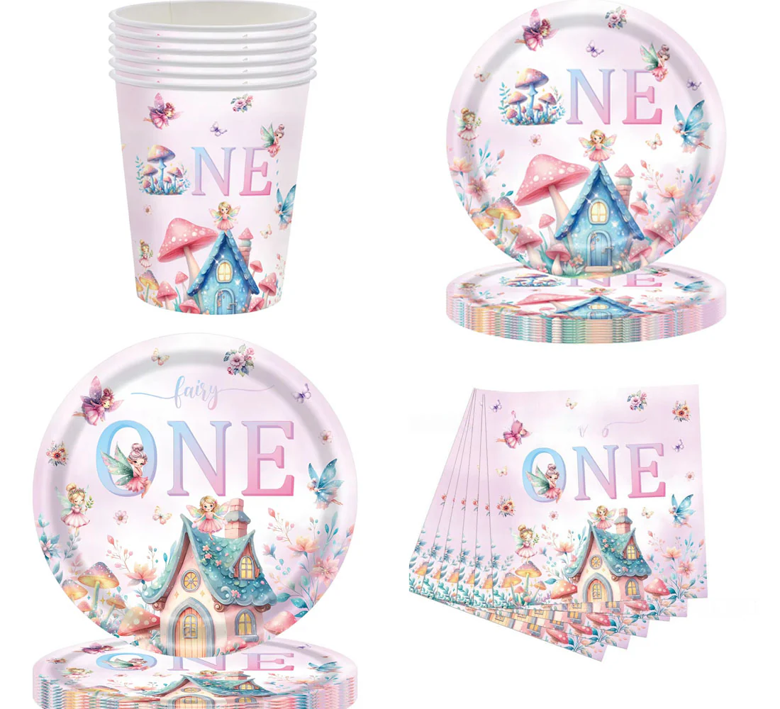 40 Piece Fairy First Birthday Party Tableware
