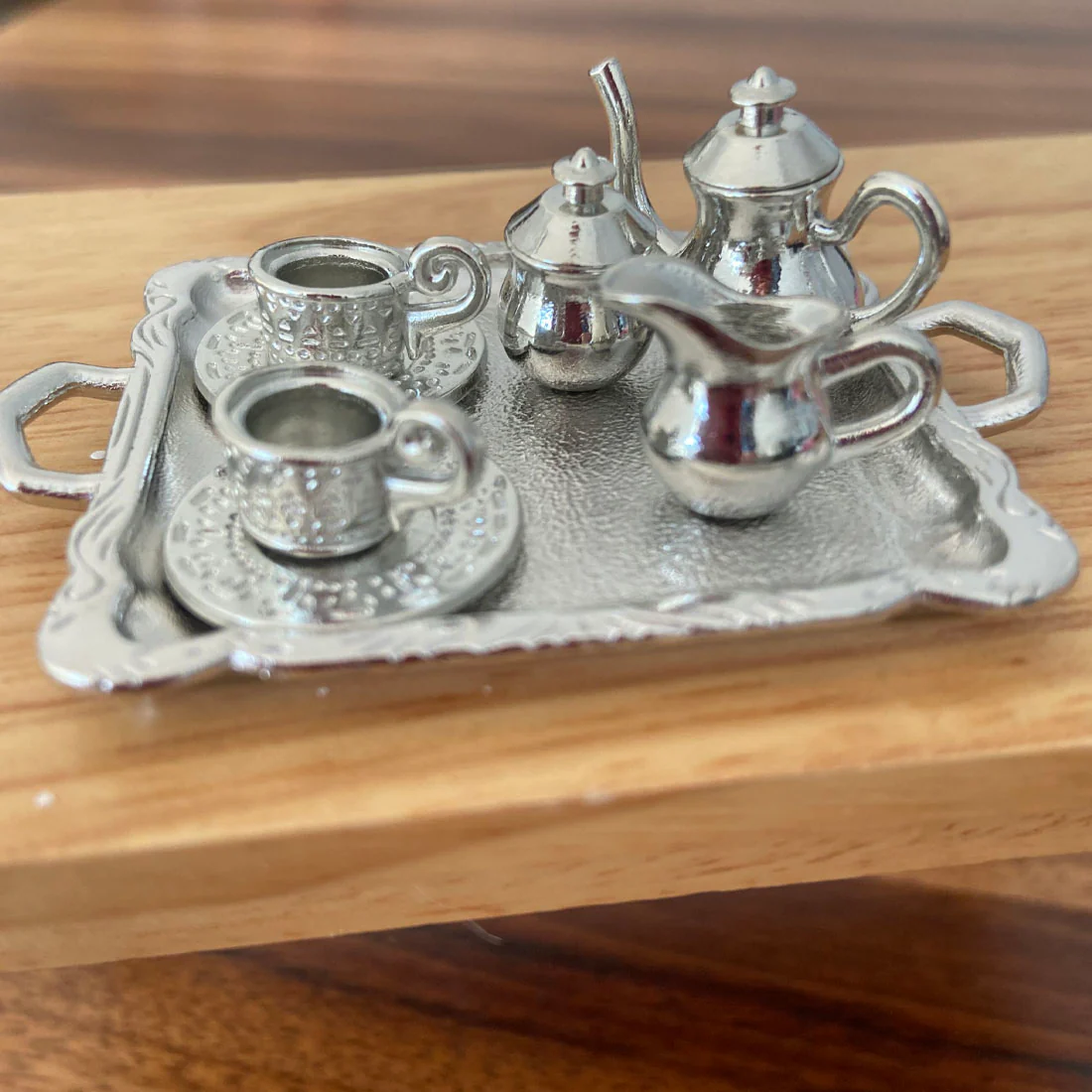 8-Piece 1:12 Scale Miniature Dollhouse Silver Tea Set